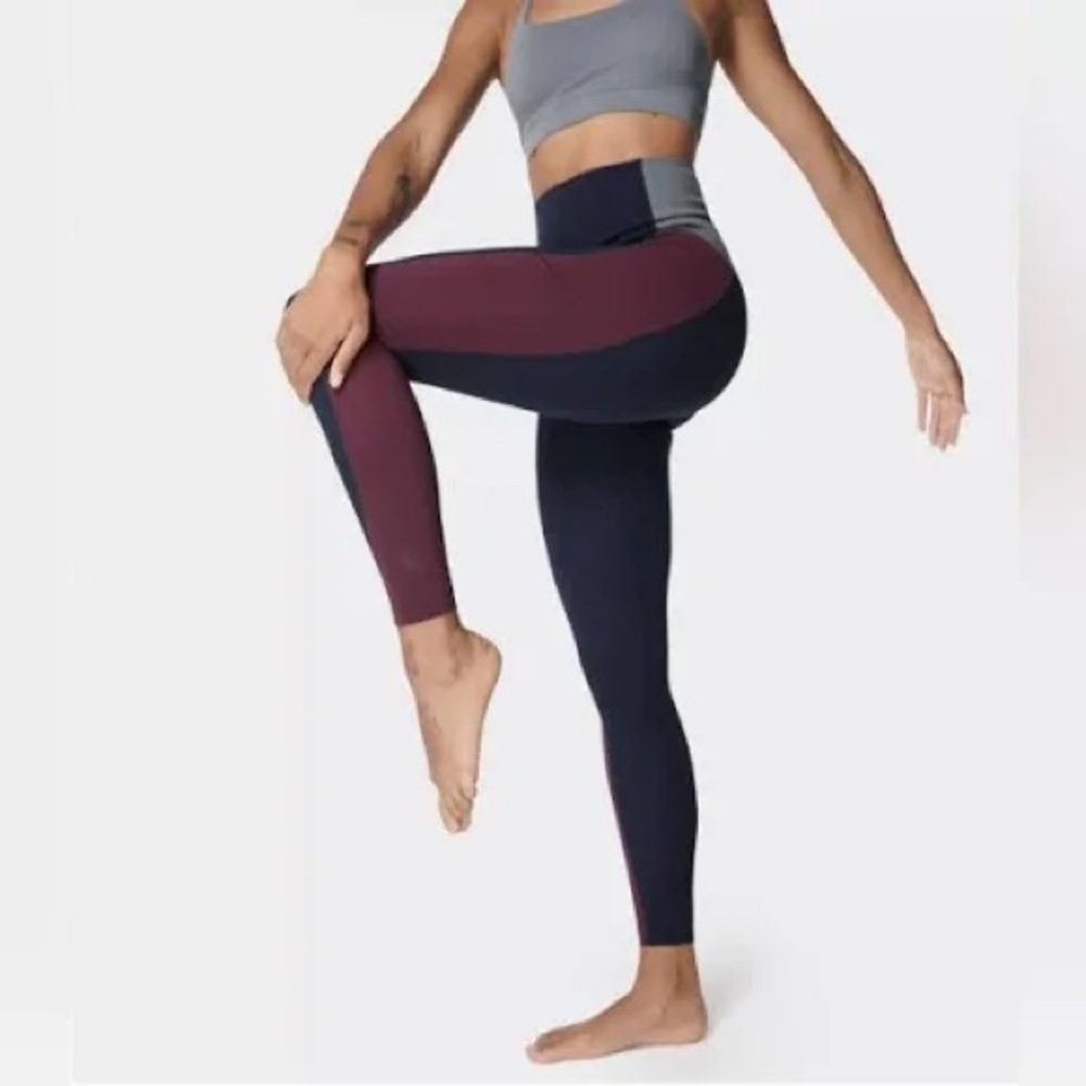 Sweaty Betty Colorblock Leggings in Burgundy, Navy & Gray